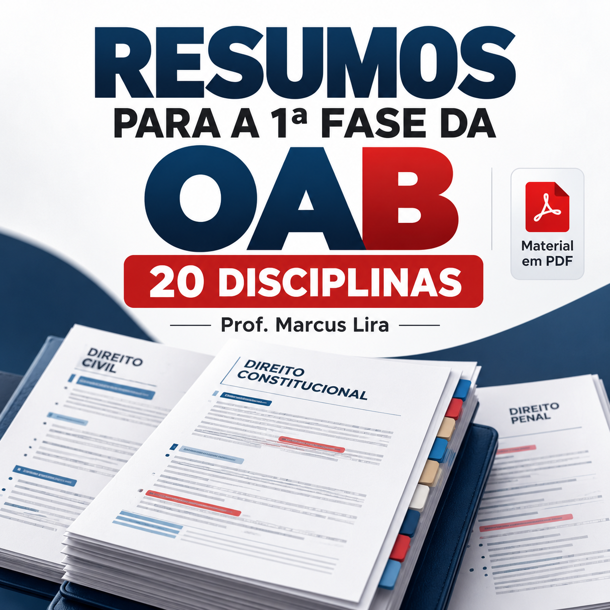 Capa dos resumos em PDF para a 1ª fase da OAB — 20 disciplinas, Prof. Marcus Lira