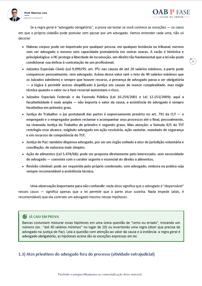 Página do capítulo 1 — exceções à capacidade postulatória